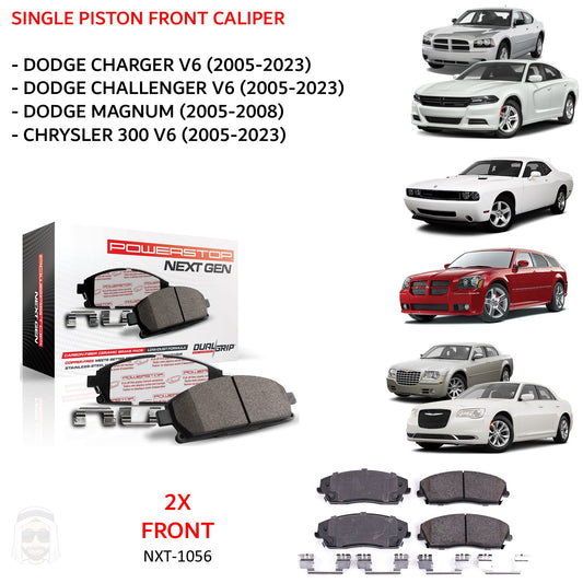 Dodge V6 Single Piston - Front Carbon Fiber Ceramic Brake Pads by PowerStop NextGen (Charger Challenger RWD Chrysler 300 Magnum) (NXT-1056)