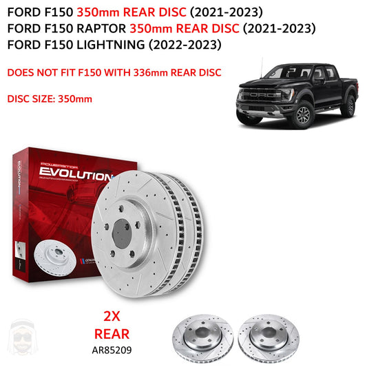 Ford F150 (2021+) 350mm Rear Drilled and Slotted Brake Disc Rotors by PowerStop Evolution (AR85209XPR)
