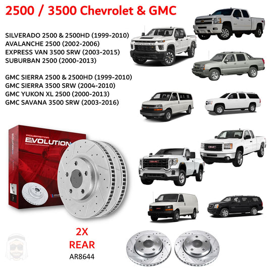 GMC Chevrolet 2500 3500 - Rear Drilled and Slotted Brake Disc Rotors by PowerStop Evolution (Silverado Avalanche Express Van Suburban Sierra Yukon XL Savana HD) (AR8644XPR)
