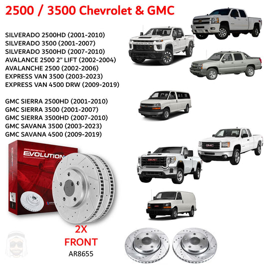 GMC Chevrolet 2500 3500 - Front Drilled and Slotted Brake Disc Rotors by PowerStop Evolution (Silverado Avalanche Express Van Sierra Savana HD) (AR8655XPR)