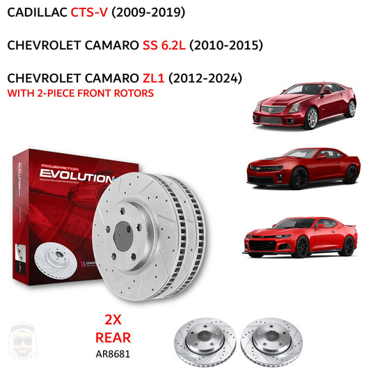 CTSV Camaro - Rear Drilled and Slotted Brake Disc Rotors by PowerStop Evolution (Cadillac Chevrolet SS 6.2L ZL1) (AR8681XPR)