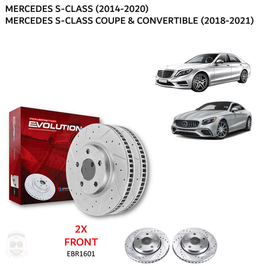 Mercedes S Class (2014-2020) - Front Drilled and Slotted Brake Disc Rotors by PowerStop Evolution (W222 S450 S500 S550 S560 Sedan Coupe Convertible Maybach) (EBR1601XPR)