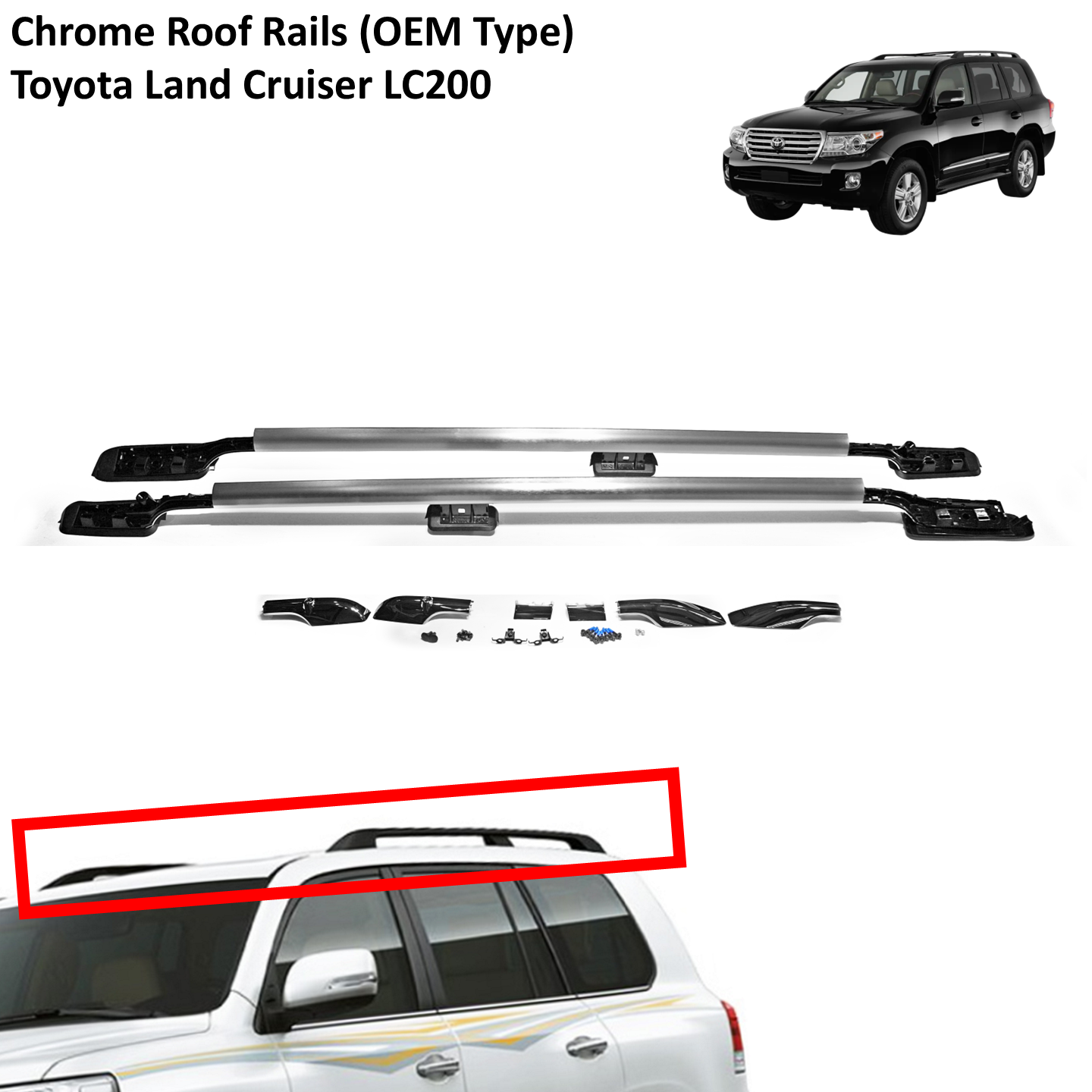 Chrome Roof Rails for Toyota Land Cruiser LC200 (OEM Type) – Miles A ...