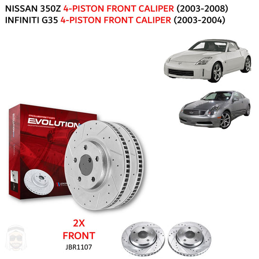 Nissan 350Z (4-piston) - 324mm Front Drilled and Slotted Brake Disc Rotors by PowerStop Evolution (Infiniti G35) (JBR1107XPR)