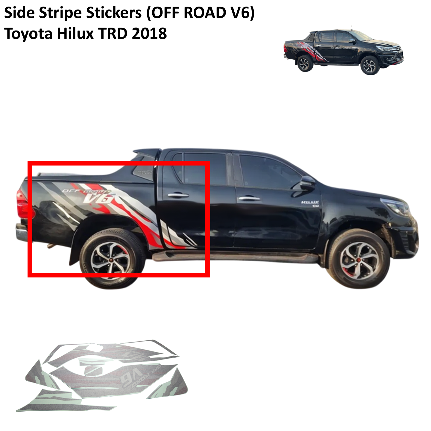 OFF ROAD V6 Side Stripe Stickers - Toyota Hilux TRD 2018