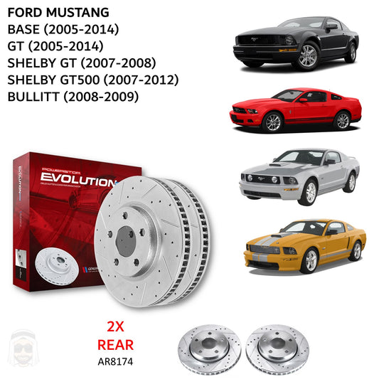 Ford Mustang - Rear Drilled and Slotted Brake Disc Rotors by PowerStop Evolution (GT Shelby GT500 Bullitt Base Model) (AR8174XPR)