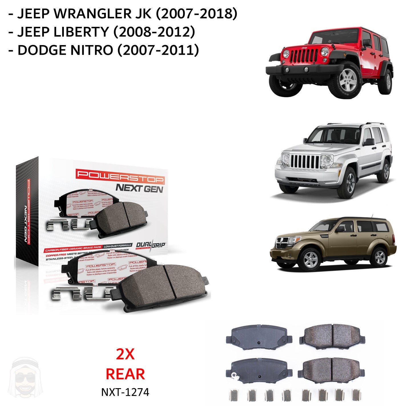 Jeep Wrangler JK Liberty Dodge Nitro - Rear Carbon Fiber Ceramic Brake Pads by PowerStop NextGen (NXT-1274)