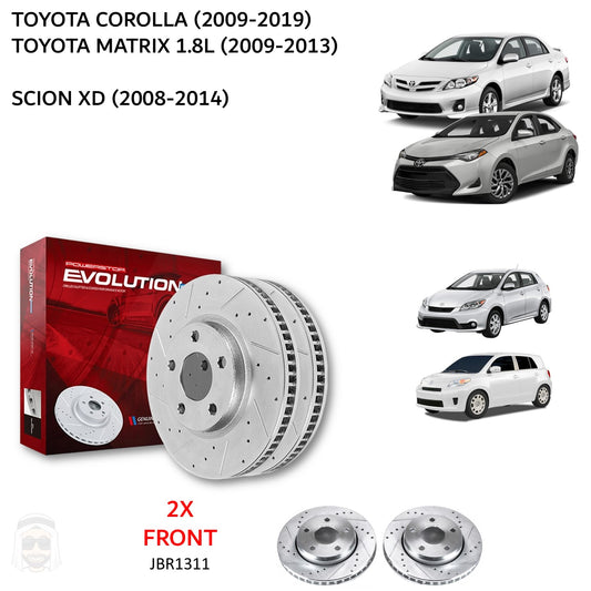 Toyota Corolla (2009-2019) - Front Drilled and Slotted Brake Disc Rotors by PowerStop Evolution (Matrix Scion xD) (JBR1311XPR)