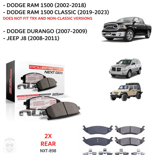 Dodge RAM 1500 Classic 2006 to 2023 - Rear Carbon Fiber Ceramic Brake Pads by PowerStop NextGen (Durango Jeep Wrangler J8) (NXT-898)