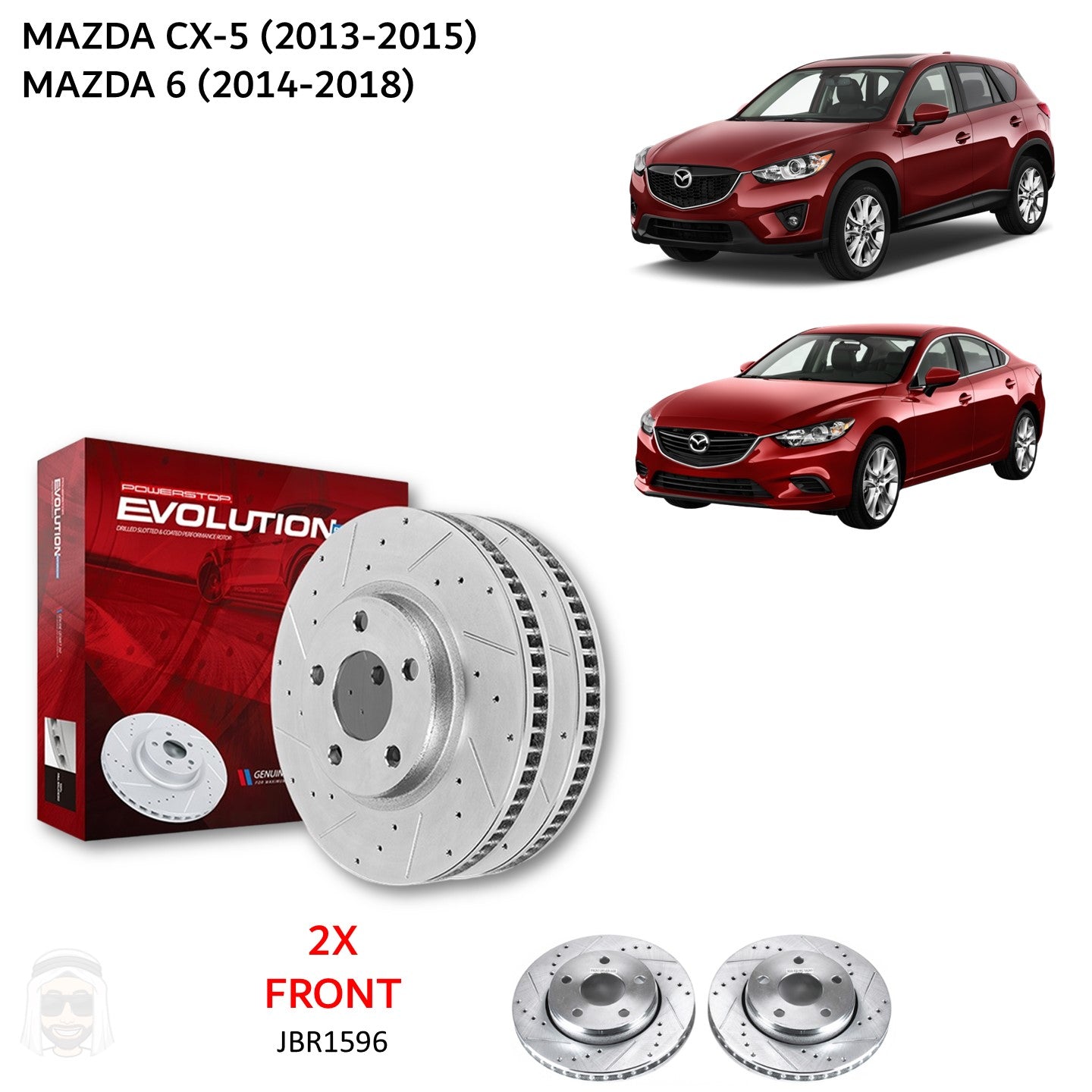 Mazda 6 (2014-2018) - Front Drilled and Slotted Brake Disc Rotors by PowerStop Evolution (CX5) (JBR1596XPR)