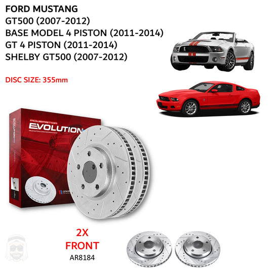 Ford Mustang - Front Drilled and Slotted Brake Disc Rotors by PowerStop Evolution (Shelby GT500 4 piston) (AR8184XPR)