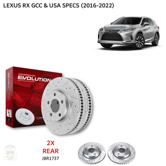 Lexus RX (2016-2022) Rear Drilled and Slotted Brake Disc Rotors by PowerStop Evolution (RX350L RX350hL RX450hL F Sport) (JBR1737XPR)