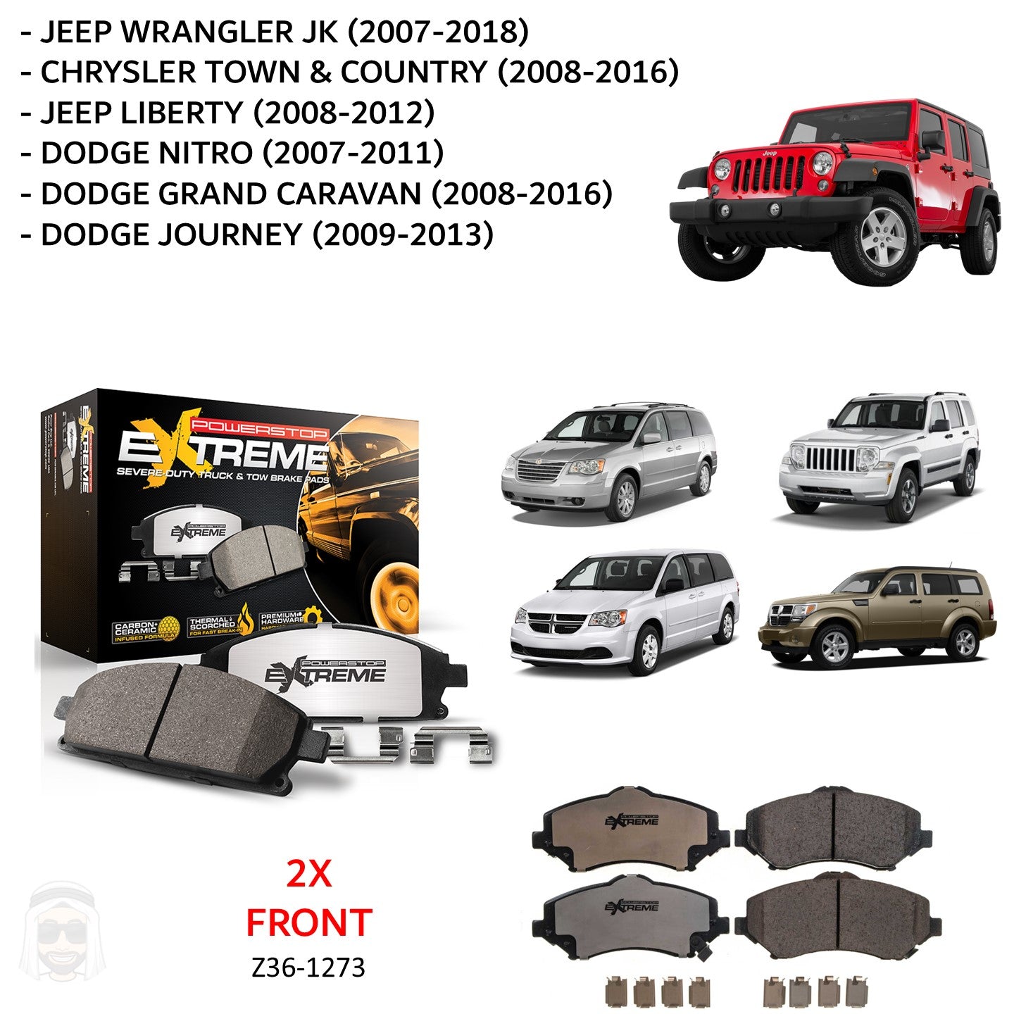 Jeep Wrangler JK Liberty Dodge Nitro - Front Carbon Ceramic Brake Pads by PowerStop Extreme Z36 (Z36-1273)