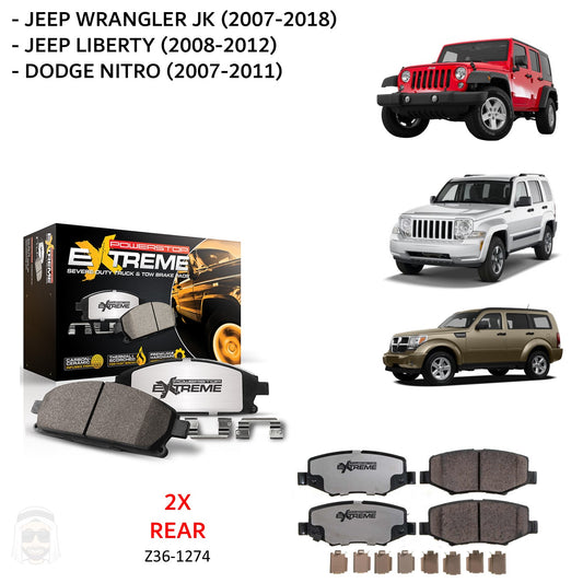 Jeep Wrangler JK Liberty Dodge Nitro - Rear Carbon Ceramic Brake Pads by PowerStop Extreme Z36 (Z36-1274)