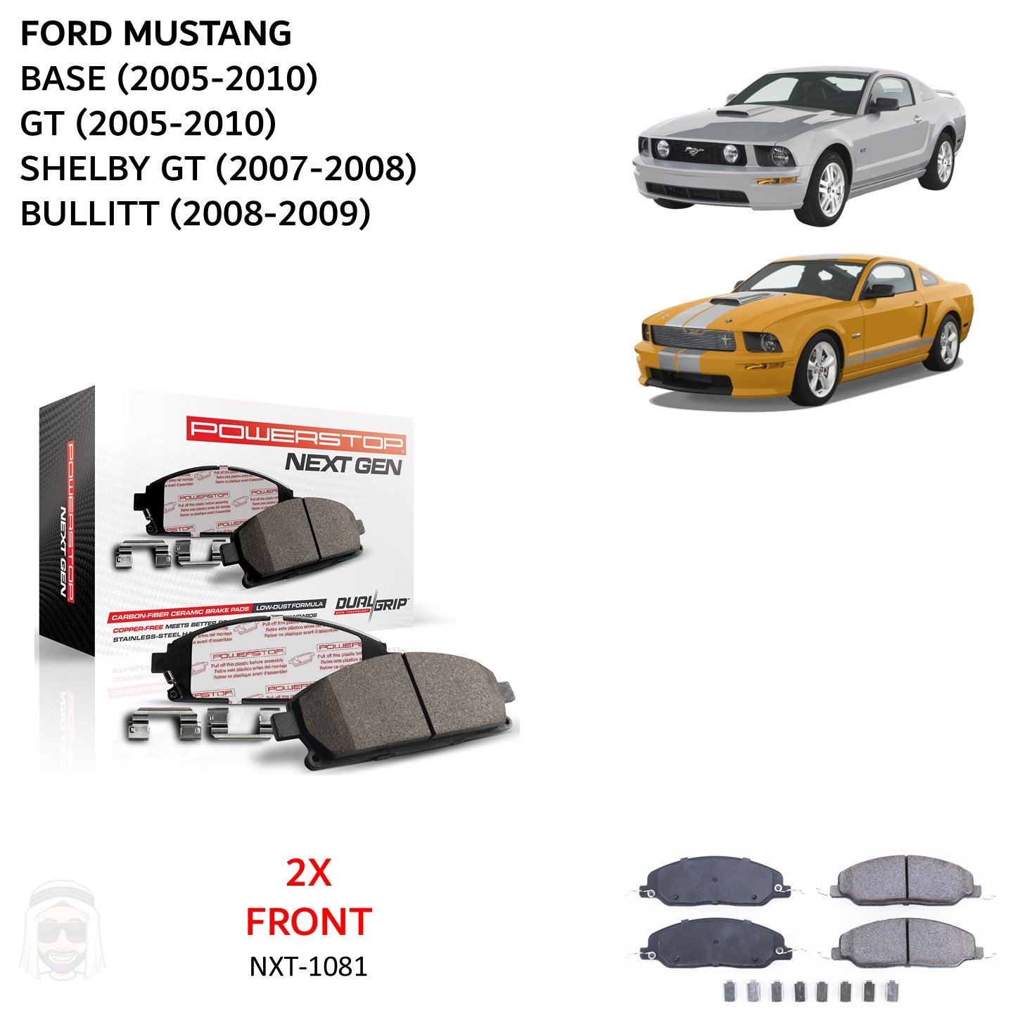 Ford Mustang (2005-2010) - Front Carbon Fiber Ceramic Brake Pads by PowerStop NextGen (base GT Shelby Bullitt) (NXT-1081)
