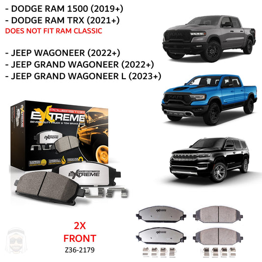 Dodge RAM 1500 2019+ Front Carbon Ceramic Brake Pads by PowerStop Extreme Z36 (TRX Jeep Grand Wagoneer L) (Z36-2179)