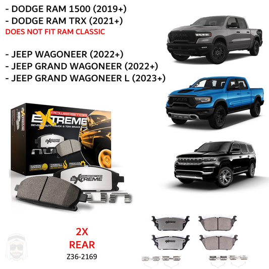 Dodge RAM 1500 2019+ Rear Carbon Ceramic Brake Pads by PowerStop Extreme Z36 (TRX Jeep Grand Wagoneer L) (Z36-2169)