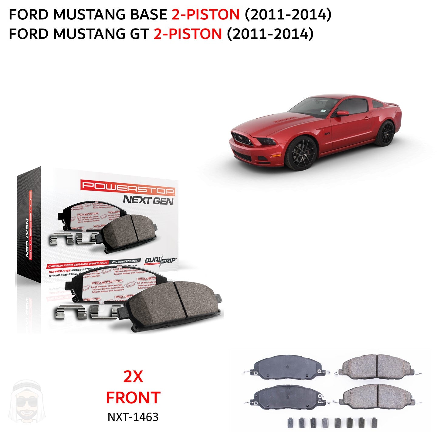 Ford Mustang (2011-2014) 2-Piston - Front Carbon Fiber Ceramic Brake Pads by PowerStop NextGen (base GT) (NXT-1463)