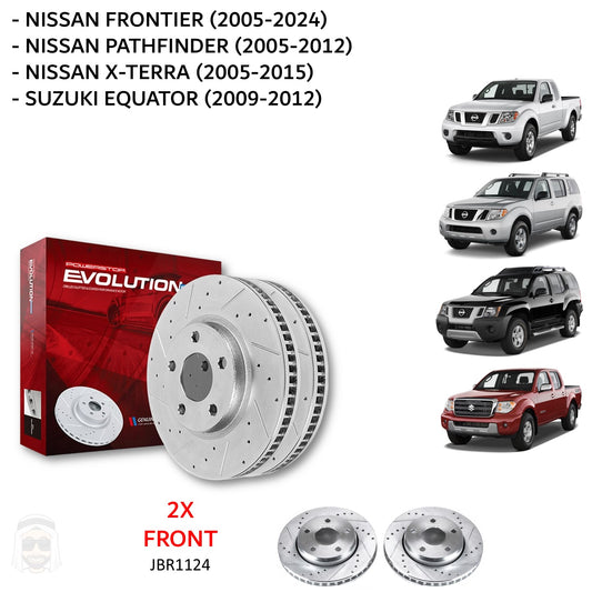 Nissan Pathfinder XTerra - Front Drilled and Slotted Brake Disc Rotors by PowerStop Evolution (Frontier Suzuki Equator) (JBR1124XPR)