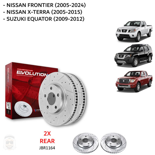 Nissan XTerra - Rear Drilled and Slotted Brake Disc Rotors by PowerStop Evolution (Frontier Suzuki Equator) (JBR1164XPR)