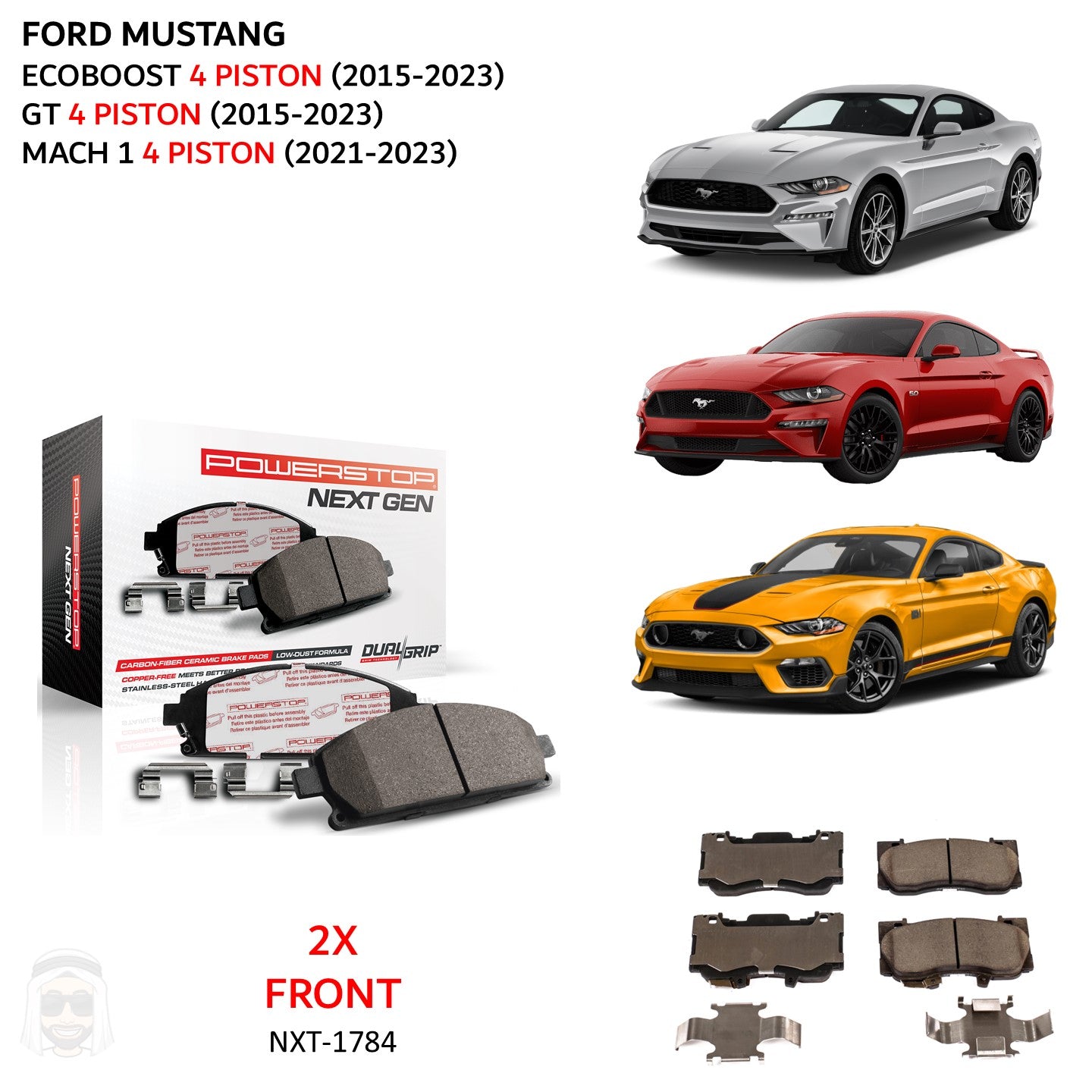 Mustang 2015-2023 (4 Piston) Front Carbon Fiber Ceramic Brake Pads by PowerStop NextGen (Ford EcoBoost Premium GT Mach 1) (NXT-1784)