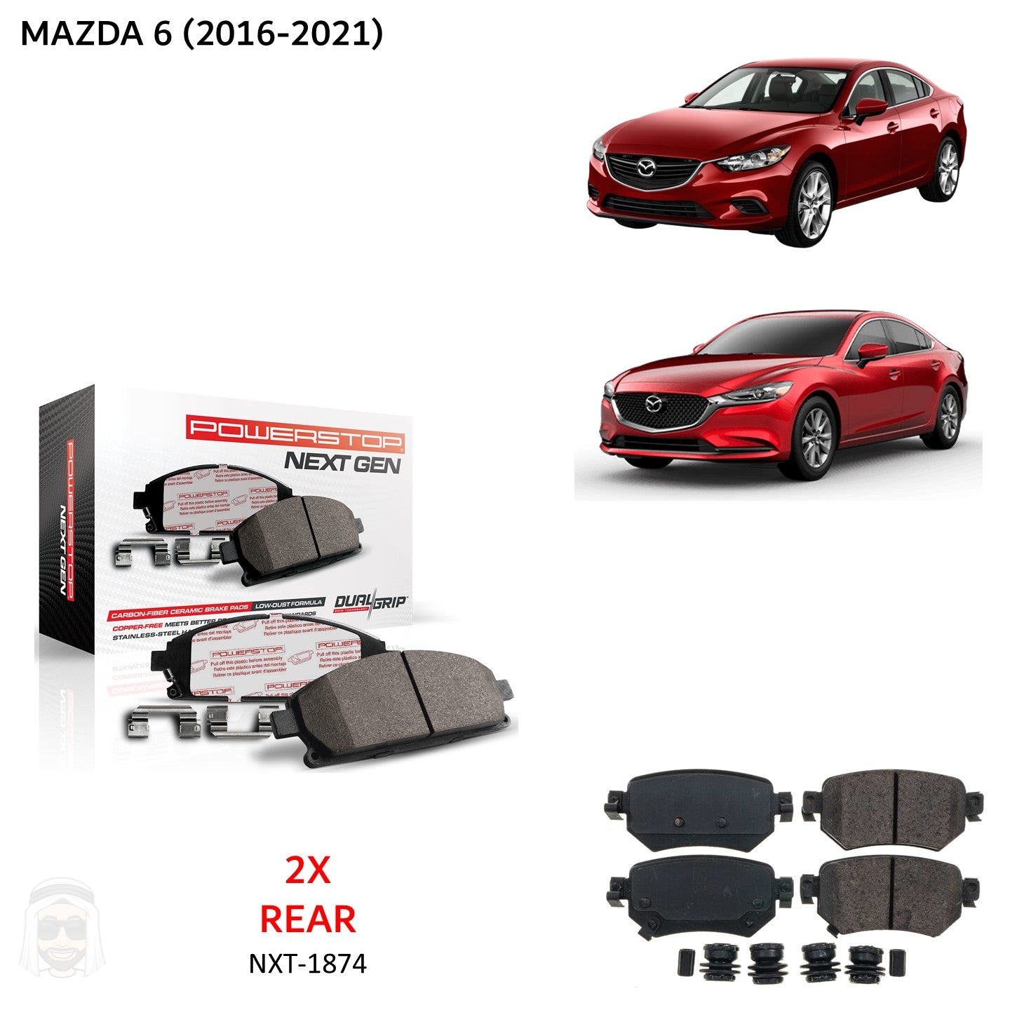 Mazda 6 (2016-2021) Rear Carbon Fiber Ceramic Brake Pads by PowerStop NextGen (NXT-1874)