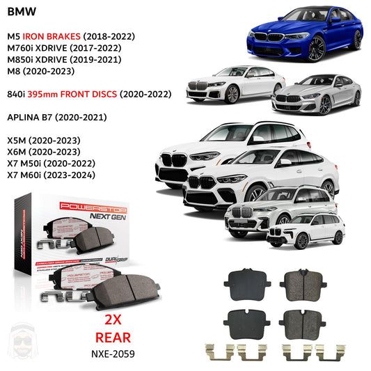 BMW M5 (2018-2022) Rear Carbon Fiber Ceramic Brake Pads by PowerStop NextGen (M760i xDrive M5 M850i 840i Gran Coupe M8 Alpina B7 X5M X6M Competition X7 M50i M60i) (NXE-2059)