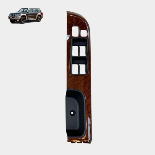Front Left (Driver) Window Switch Panel - Shiny Brown Wood - Nissan Patrol Y61 VTC (4-Door)
