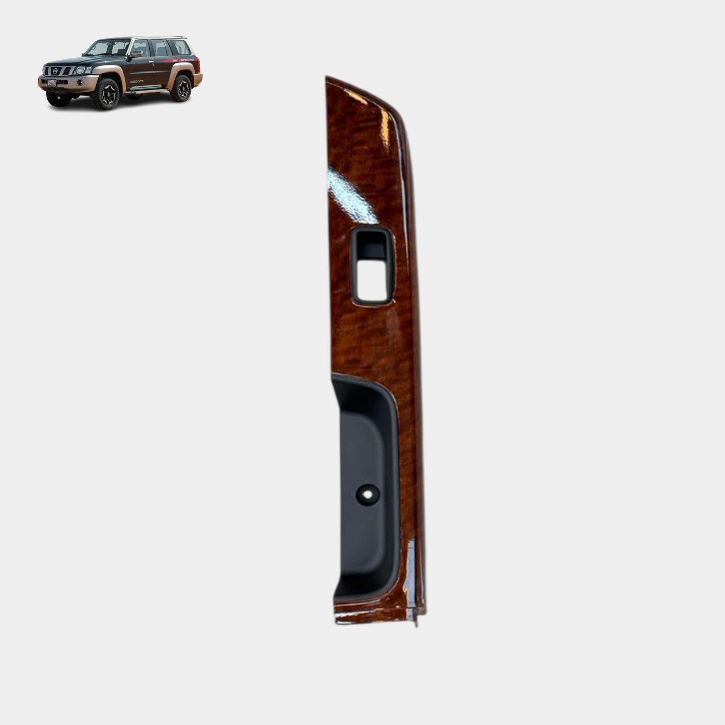 Rear Left Window Switch Panel - Shiny Brown Wood - Nissan Patrol Y61 VTC