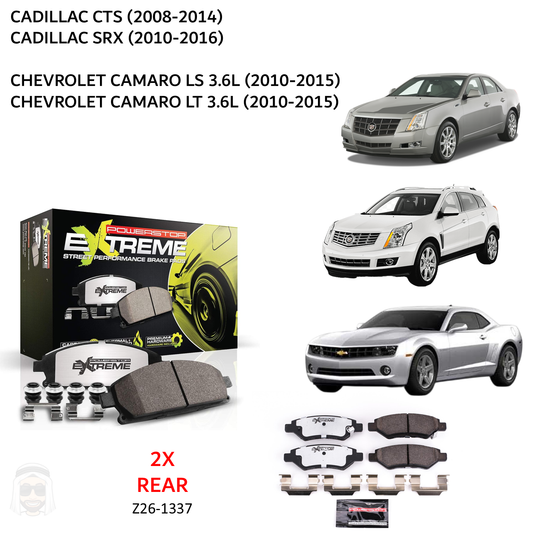 Cadillac Chevrolet (2008-2015) Rear Carbon Ceramic Brake Pads by PowerStop Extreme Z26 (CTS SRX Camaro LS LT) (Z26-1337)