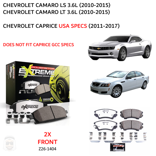 Camaro (2010-2015) Front Carbon Ceramic Brake Pads by PowerStop Extreme Z26 (LS LT Chevrolet Caprice USA) (Z26-1404)