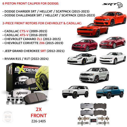 Cadillac Chevrolet Dodge Jeep - Front Carbon Ceramic Brake Pads by PowerStop Extreme Z26 (CTSV ATSV Camaro ZL1 Corvette C7 Z06 Dodge Charger Challenger Scat Pack SRT8 392 Hellcat Jeep Grand Cherokee) (Z26-1405)