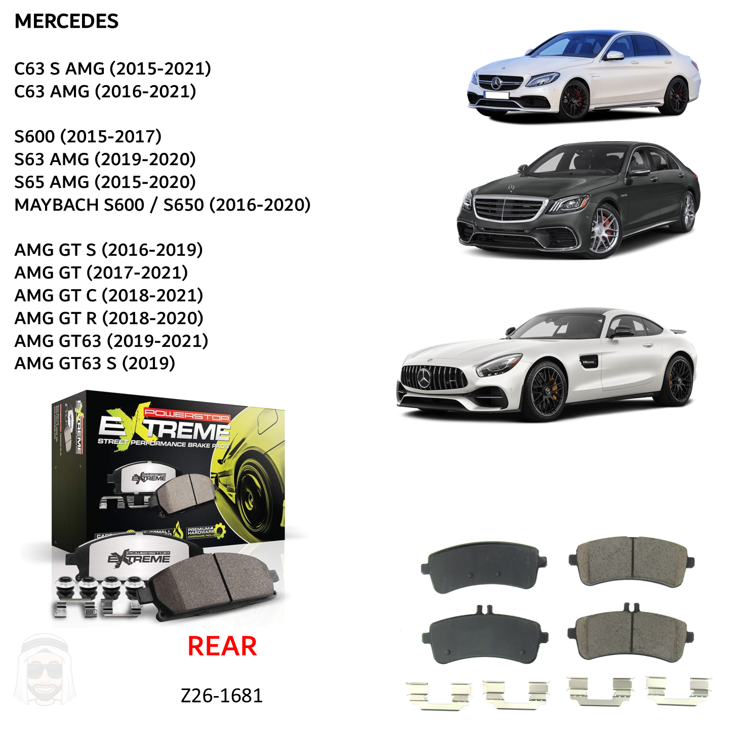 Mercedes AMG - Rear Carbon Ceramic Brake Pads by PowerStop Extreme Z26 (C63 S600 S63 S65 GT Maybach S650) (Z26-1681)