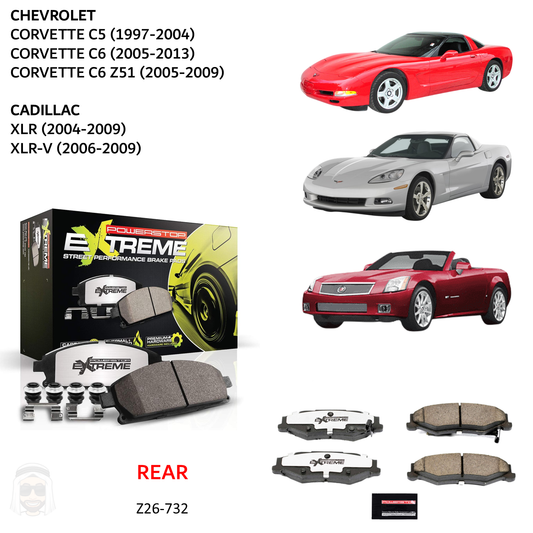 Corvette (1997-2013) - Rear Carbon Ceramic Brake Pads by PowerStop Extreme Z26 (C5 C6 Z51 Cadillac XLR XLR-V Supercharged) (Z26-732)