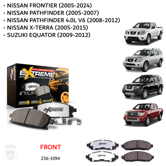 Nissan Xterra Frontier Pathfinder (2005-2015) - Front Carbon Ceramic Brake Pads by PowerStop Extreme Z36 (Z36-1094)