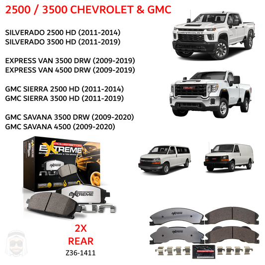 GMC Chevrolet 2500 3500 (2009-2019) - Carbon Ceramic Brake Pads by PowerStop Extreme Z36 (Silverado Sierra HD Express Van Savana 4500 SRW DRW) (Z36-1411)
