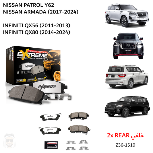Nissan Patrol Y62 - Rear Carbon Ceramic Brake Pads by PowerStop Extreme Z36 (Armada Infiniti QX56 QX80) (Z36-1510)