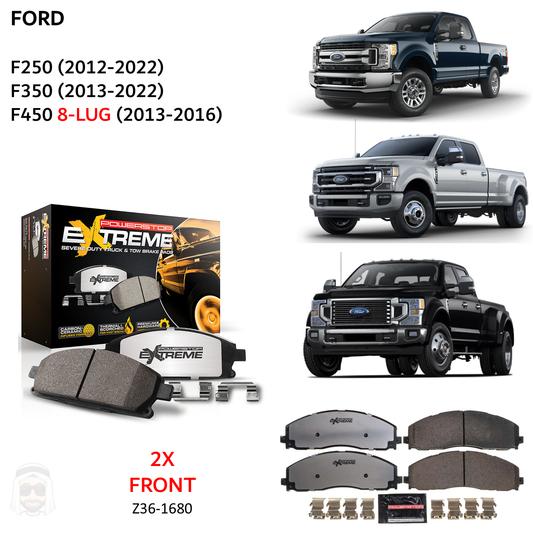 Ford F250 F350 (2012-2022) - Front Carbon Ceramic Brake Pads by PowerStop Extreme Z36 (F450 Super Duty Pickup SRW DRW) (Z36-1680)