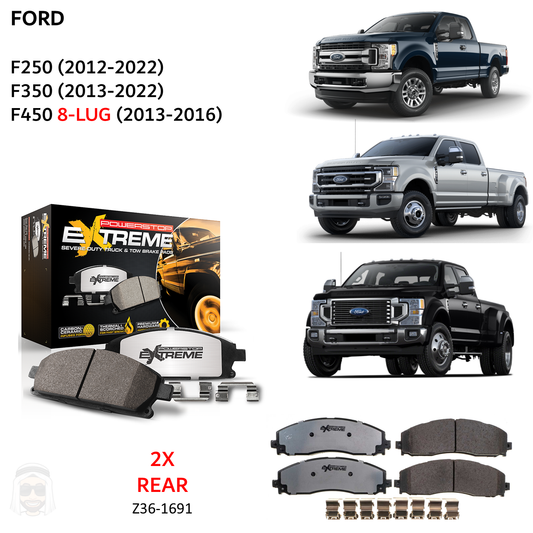 Ford F250 F350 (2012-2022) - Rear Carbon Ceramic Brake Pads by PowerStop Extreme Z36 (F450 Super Duty Pickup SRW DRW) (Z36-1691)