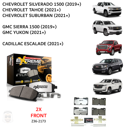 GMC Chevrolet 2019+ Front Carbon Ceramic Brake Pads by PowerStop Extreme Z36 (Sierra Silverado 1500 Tahoe Suburban Yukon XL Denali Cadillac Escalade) (Z36-2173)