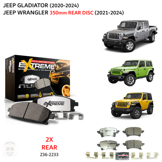 Jeep Gladiator Wrangler (2020+) Rear Carbon Ceramic Brake Pads by PowerStop Extreme Z36 (JL BR3 BR4 BR5) (Z36-2233)