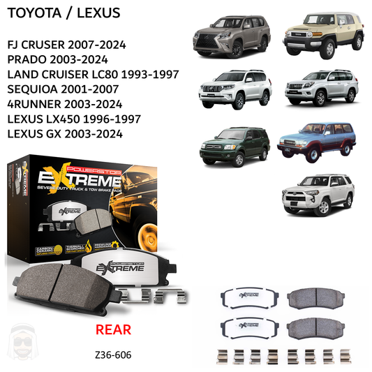 Toyota FJ Land Cruiser LC80 Prado Sequoia 4Runner Lexus GX - Rear Carbon Ceramic Brake Pads by PowerStop Extreme Z36 (Z36-606)