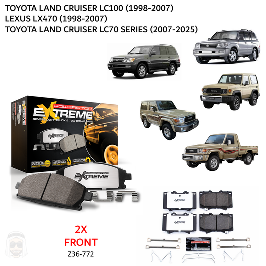 Toyota LC70 LC100 and Lexus LX470 - Front Carbon Ceramic Brake Pads by PowerStop Extreme Z36 (Land Cruiser) (Z36-772)