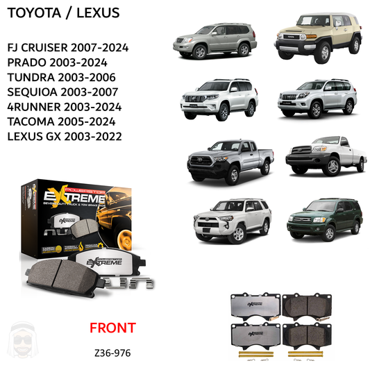 Toyota FJ Cruiser Prado Tundra Tacoma Sequoia 4Runner Lexus GX - Front Carbon Ceramic Brake Pads by PowerStop Extreme Z36 (Z36-976)