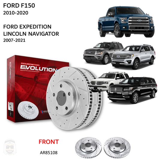 Ford F150 (2010-2020) Front Drilled and Slotted Brake Disc Rotors by PowerStop Evolution (Expedition Lincoln Navigator) (AR85108XPR)