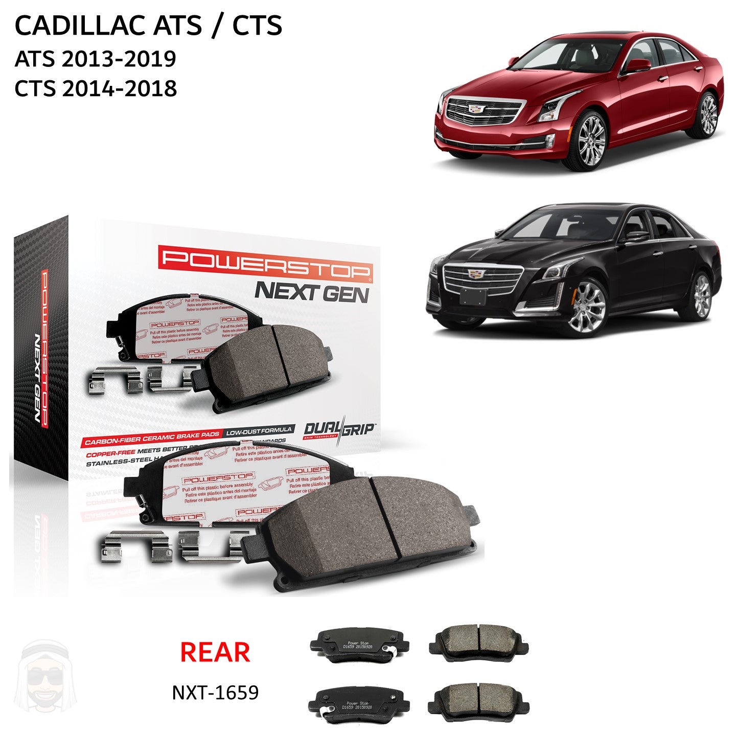 Cadillac ATS CTS - Rear Carbon Fiber Ceramic Brake Pads by PowerStop NextGen (NXT-1659)