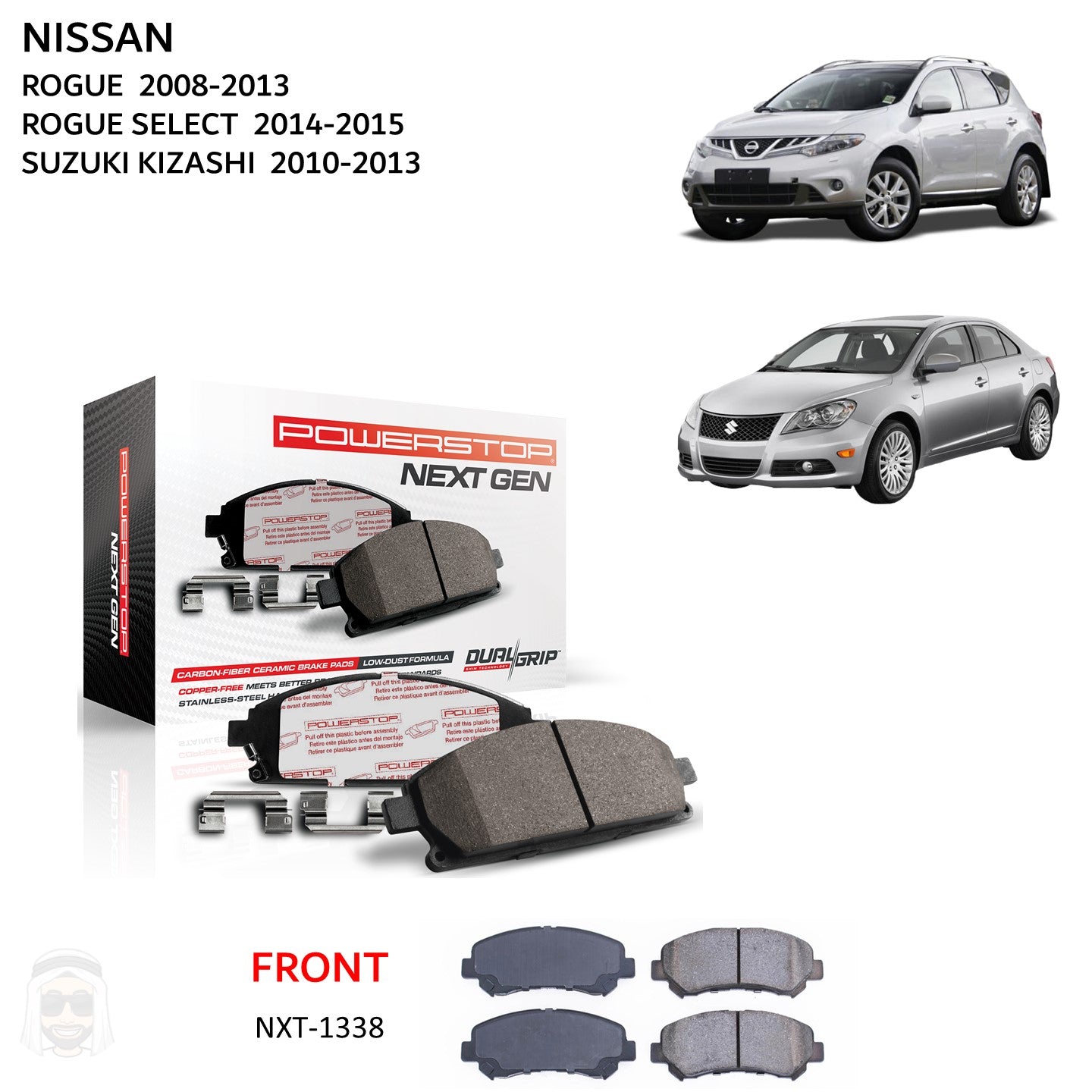 Nissan Rogue Suzuki Kizashi - Front Carbon Fiber Ceramic Brake Pads by PowerStop NextGen (Select) (NXT-1338)