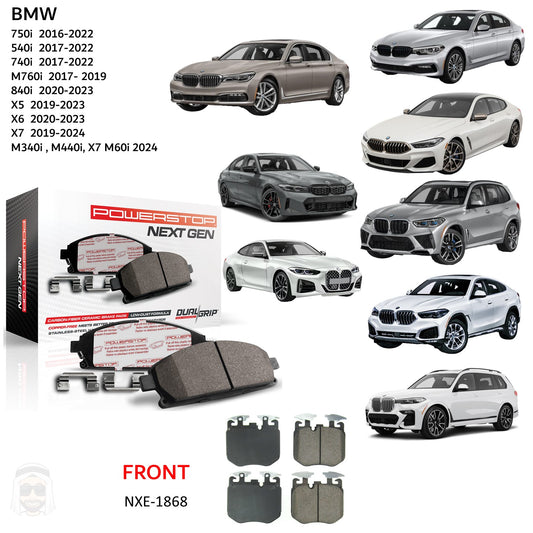 BMW 2016-2025 - Front Carbon Fiber Ceramic Brake Pads by PowerStop NextGen (750i 540i 740i M760i 840i X5 X6 X7 M340i M440i M60i) (NXE-1868)