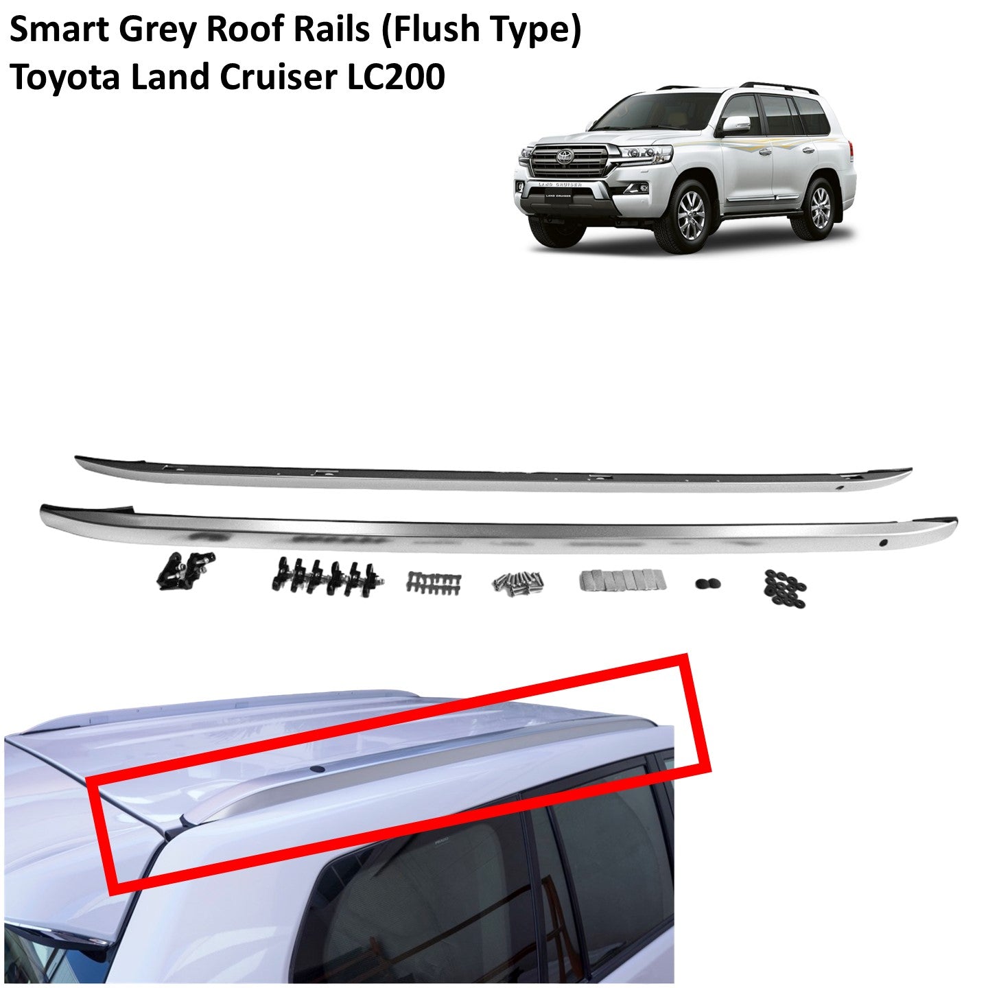 Smart Grey Roof Rails for Toyota Land Cruiser LC200 (Flush Type ...