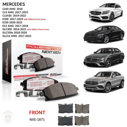 Mercedes C E GLC - Front Carbon Fiber Ceramic Brake Pads by PowerStop NextGen (C450 C43 CLS450 E300 E350 E43 GLC300 GLC350e GLC43 AMG) (NXE-1871)